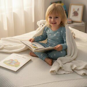 Blue Kids Pajama Set – Soft Cotton Nightwear with White Print